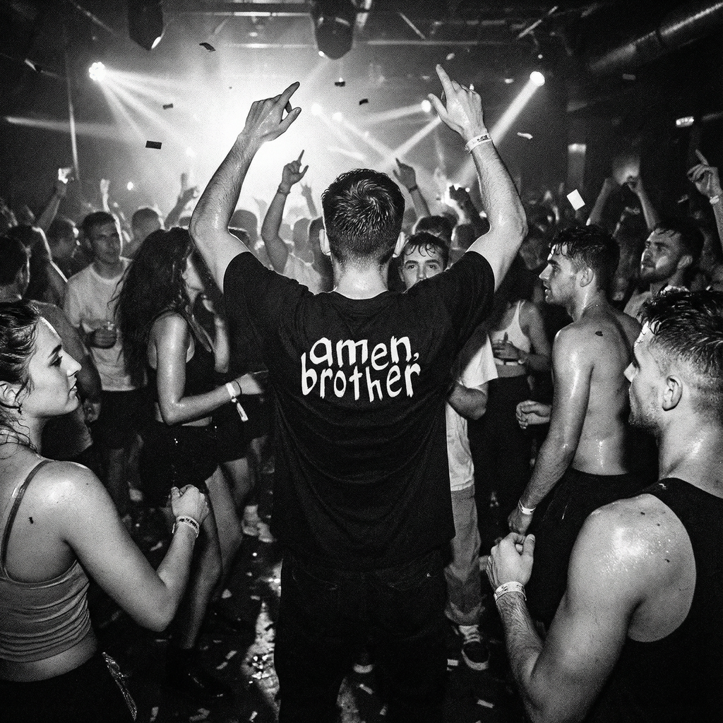 'amen, brother' jungle music t-shirt
