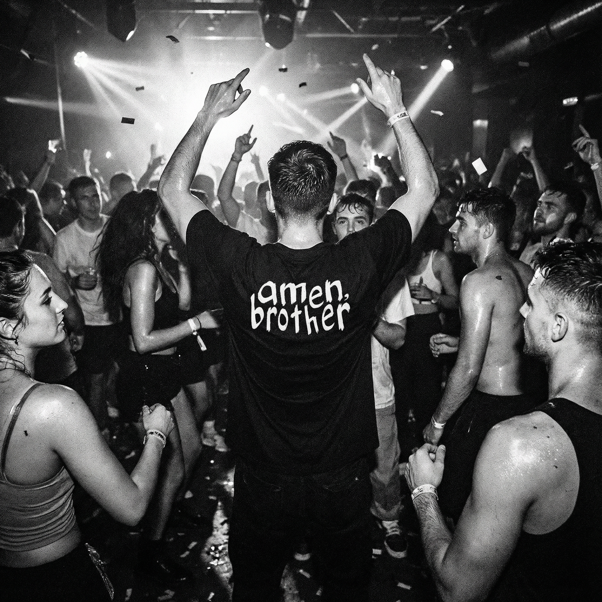'amen, brother' jungle music t-shirt