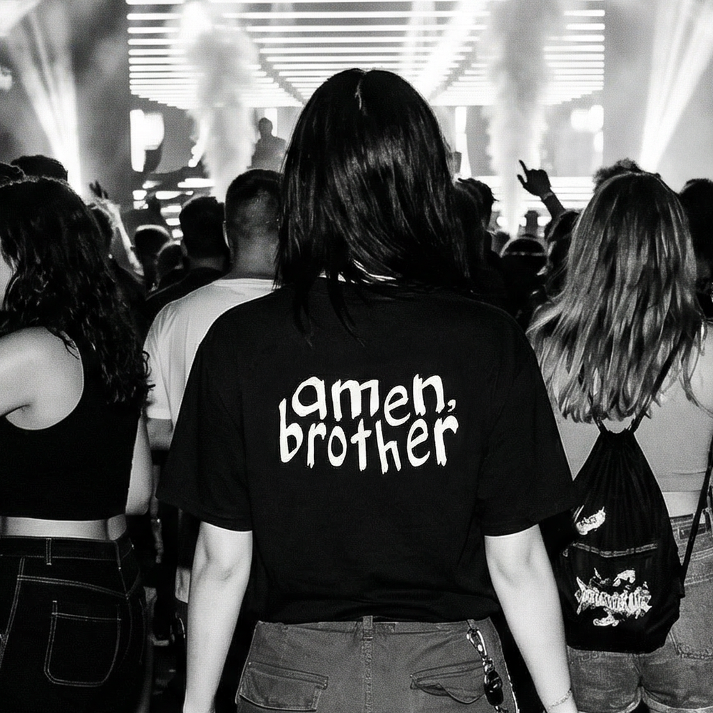 'amen, brother' jungle music t-shirt