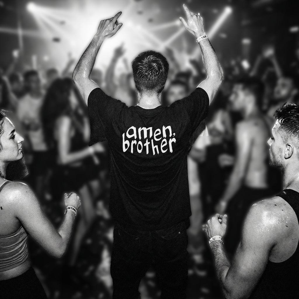 'amen, brother' jungle music t-shirt